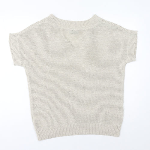 Wallis Womens Beige V-Neck Short Sleeve Knit Pullover Jumper UK M