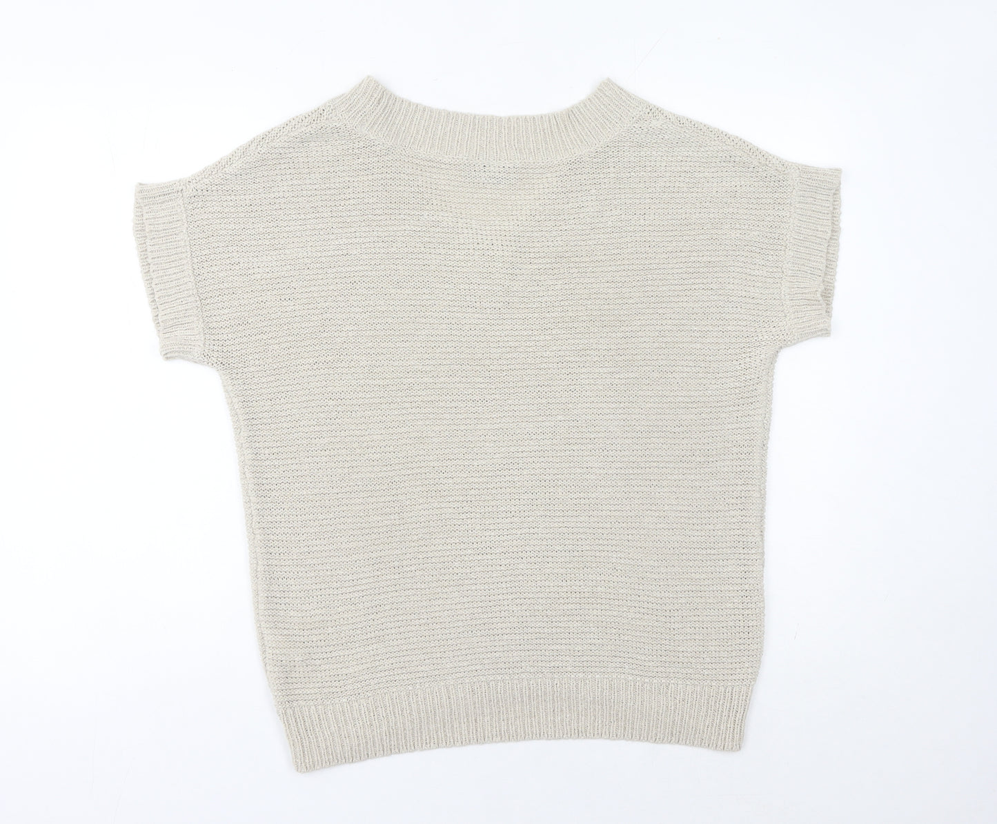 Wallis Womens Beige V-Neck Short Sleeve Knit Pullover Jumper UK M
