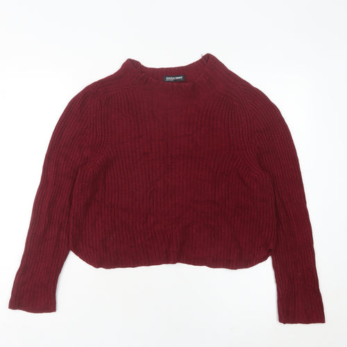 American Apparel Women’s Red Chunky Knit Mock Neck Pullover Jumper Size L