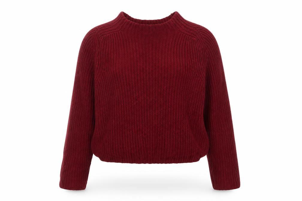American Apparel Women’s Red Chunky Knit Mock Neck Pullover Jumper Size L