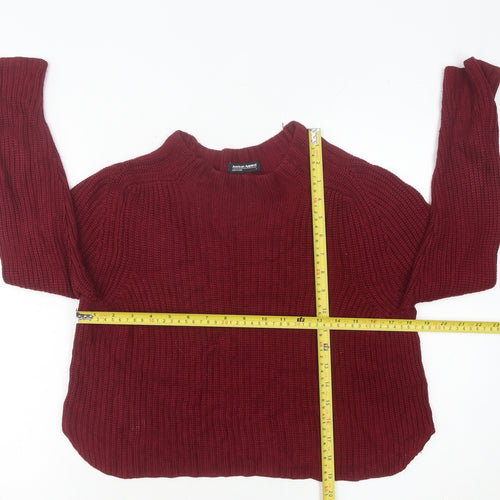 American Apparel Women’s Red Chunky Knit Mock Neck Pullover Jumper Size L