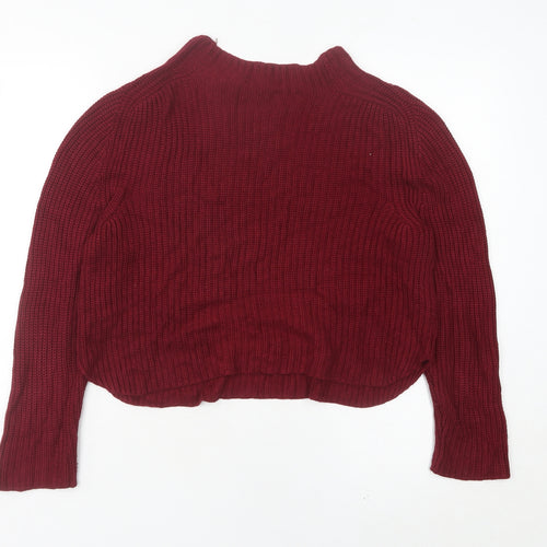 American Apparel Women’s Red Chunky Knit Mock Neck Pullover Jumper Size L