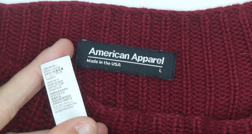 American Apparel Women’s Red Chunky Knit Mock Neck Pullover Jumper Size L