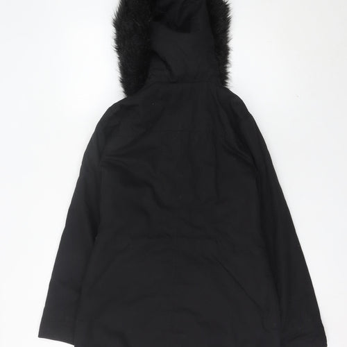 Miss Selfridge Womens Black Faux Fur Hooded Parka Coat Size 8