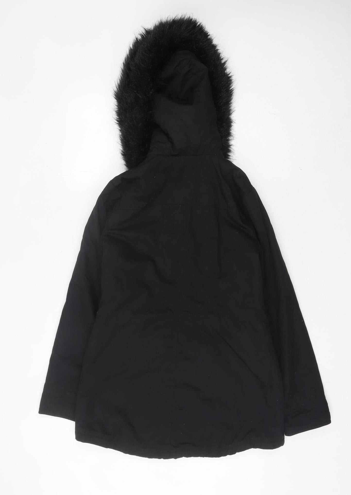 Miss Selfridge Womens Black Faux Fur Hooded Parka Coat Size 8