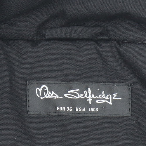 Miss Selfridge Womens Black Faux Fur Hooded Parka Coat Size 8