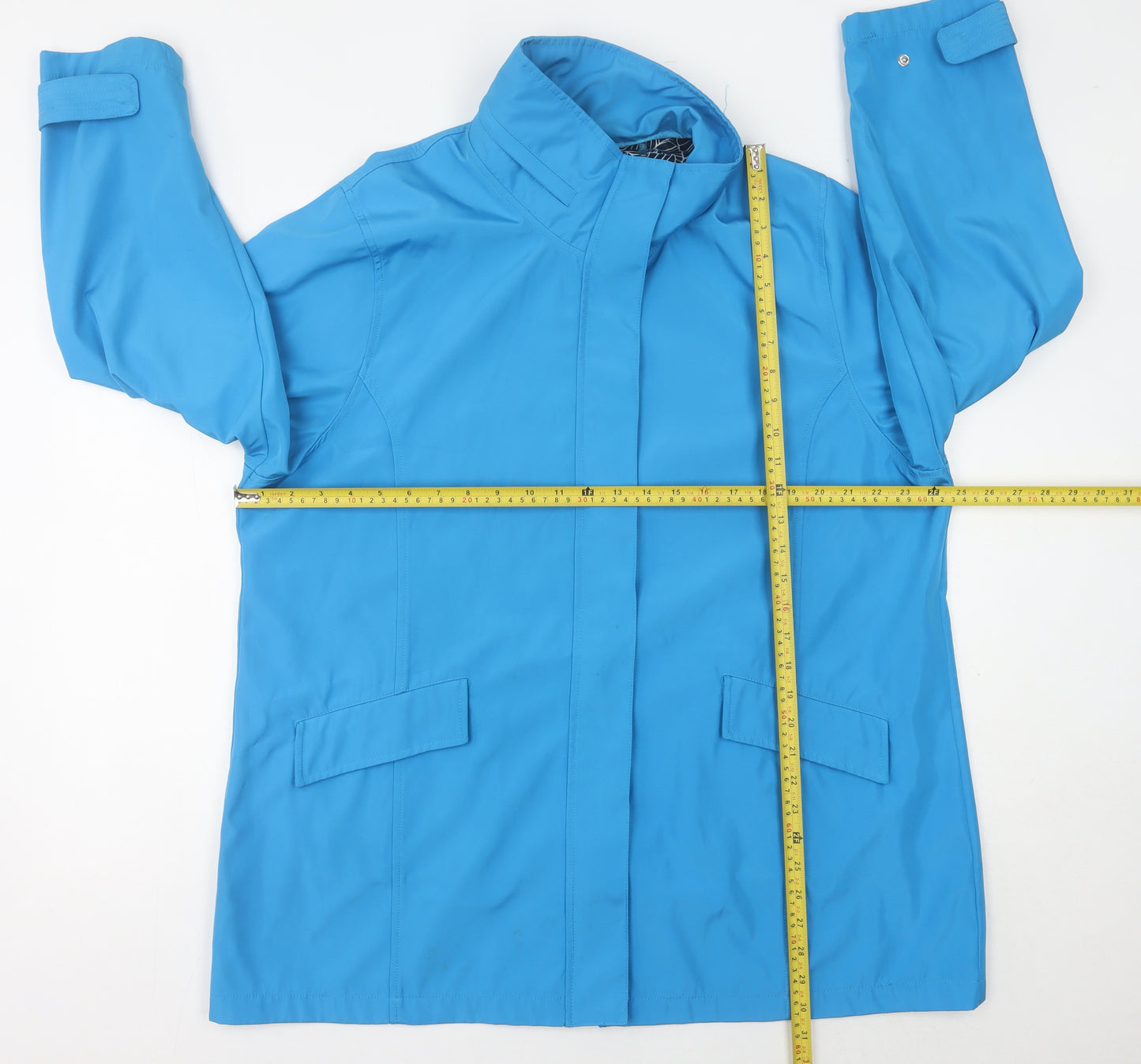 TIGI Womens Blue Mid-Length Waterproof Rain Coat Size 14