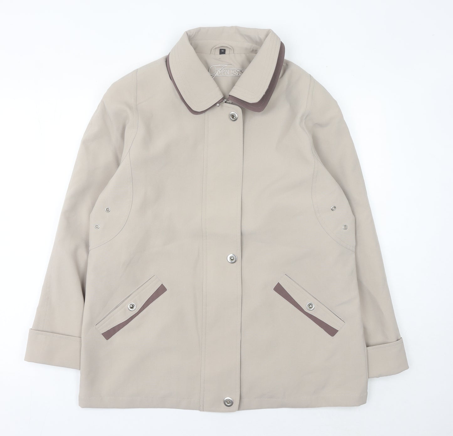 Finesse Womens Beige Rain Coat Size 14 Mid-Length Polyester Jacket