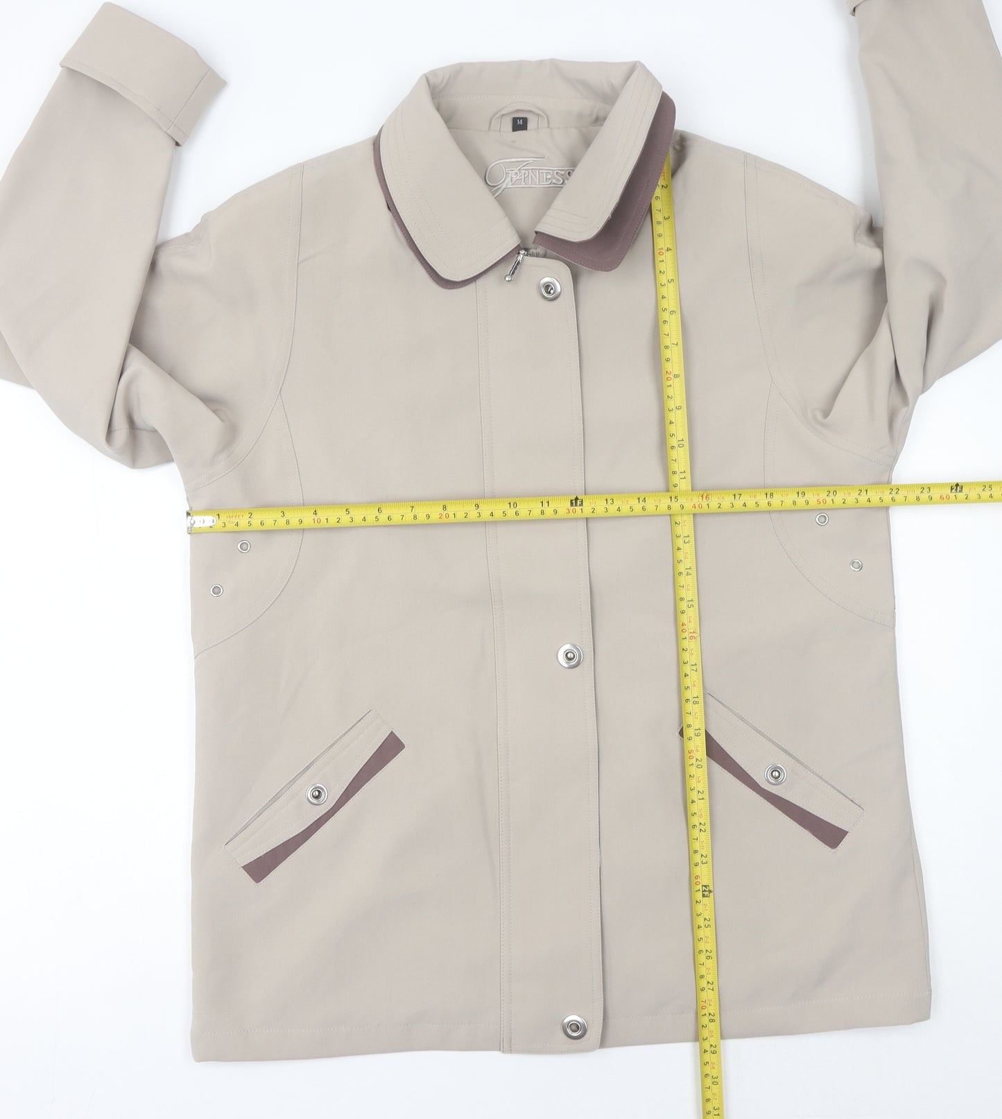 Finesse Womens Beige Rain Coat Size 14 Mid-Length Polyester Jacket
