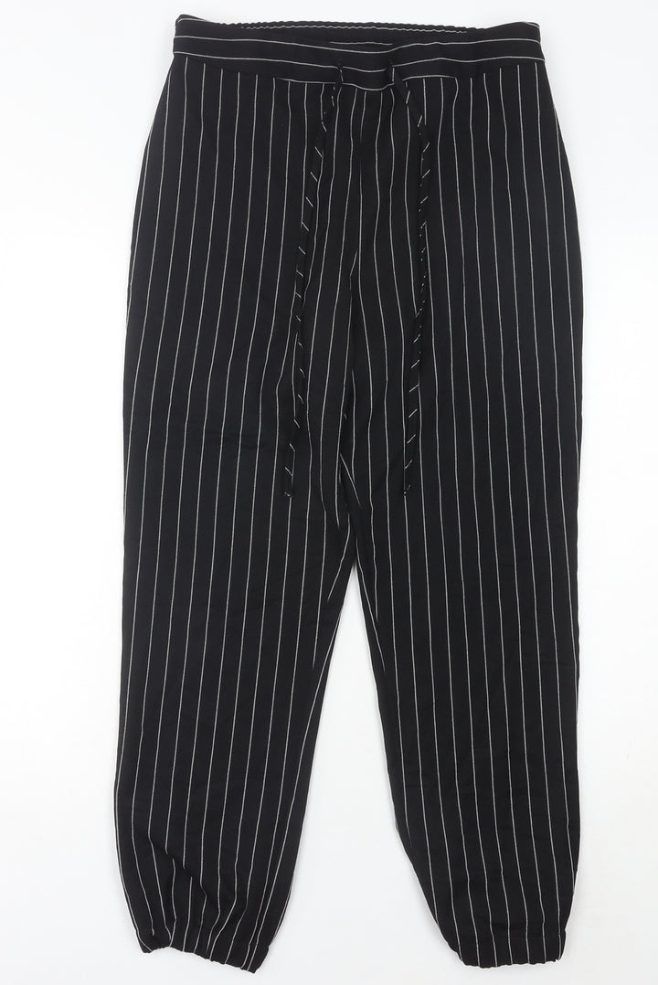 ASOS Womens Black Striped Jogger Trousers Size 10 Elastic Waist