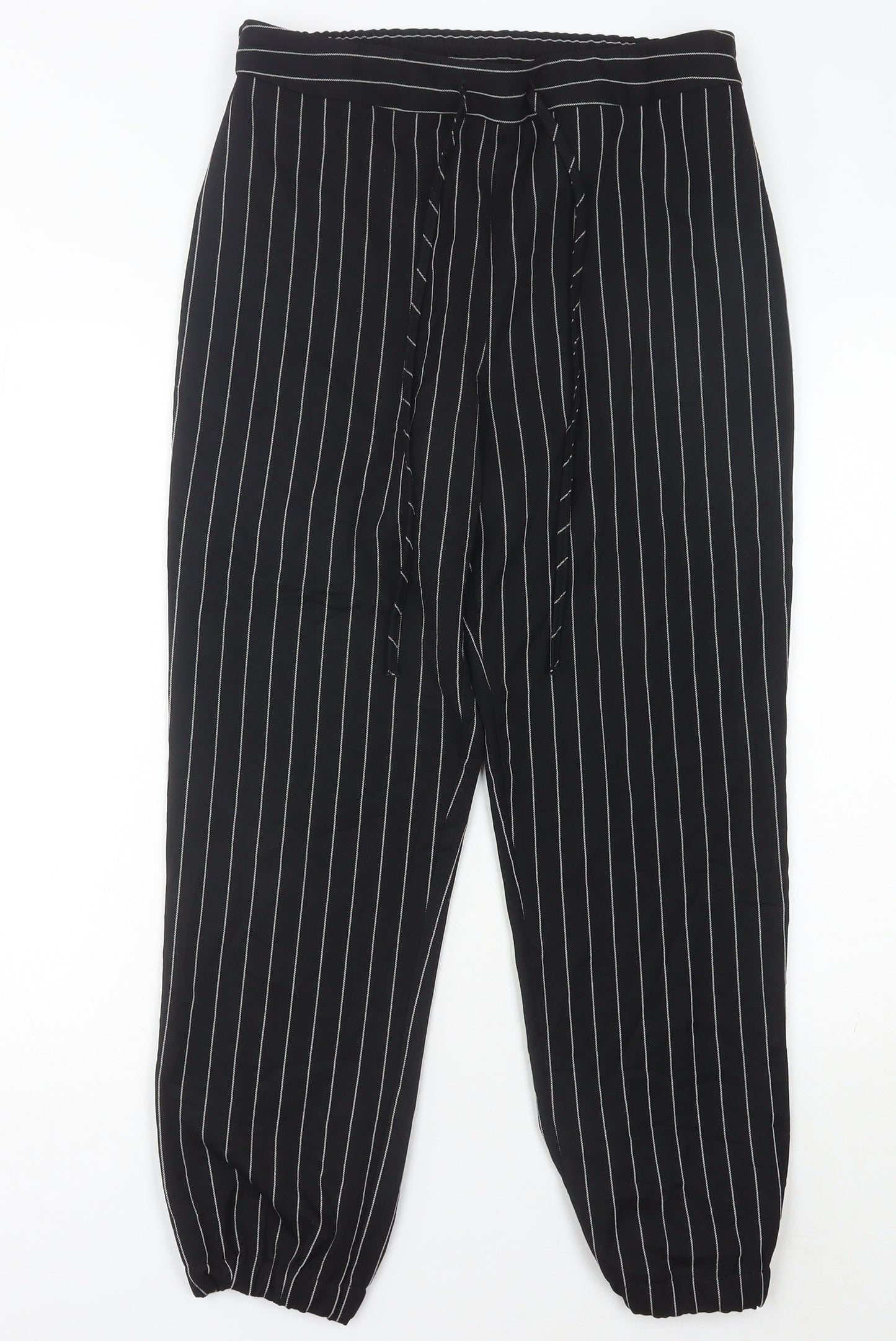 ASOS Womens Black Striped Jogger Trousers Size 10 Elastic Waist