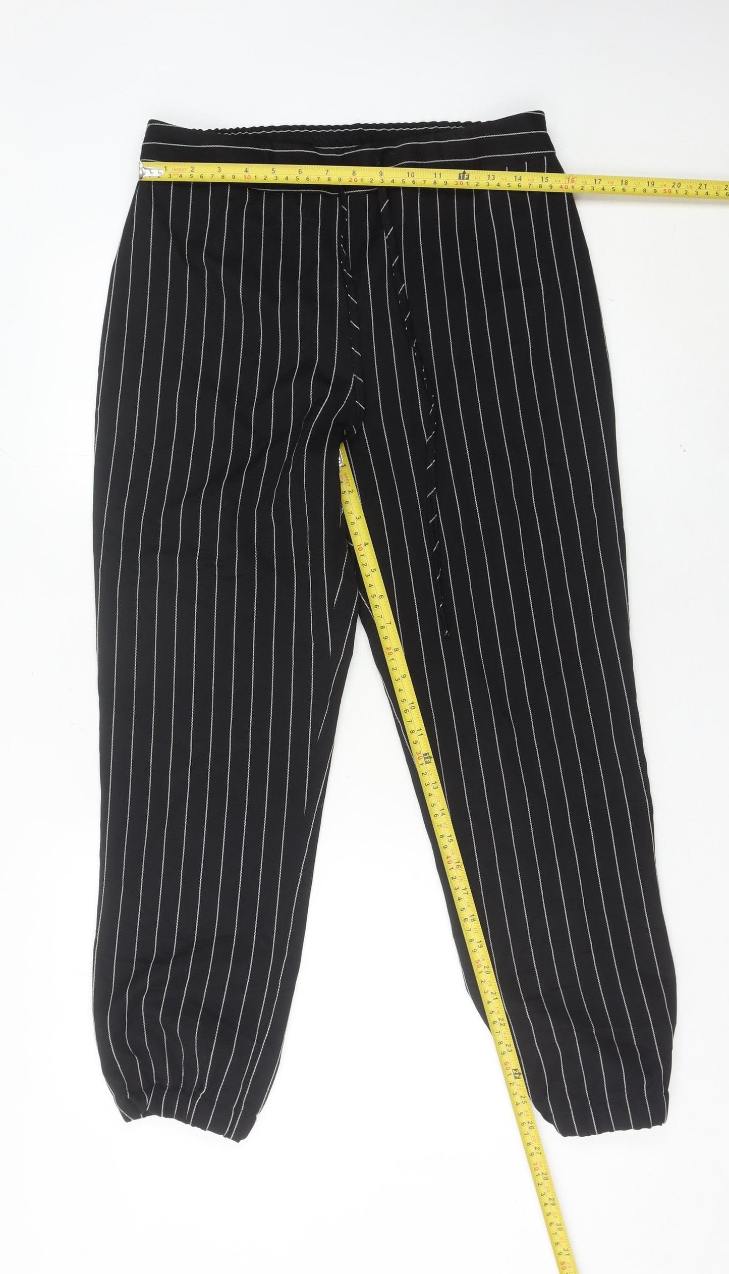 ASOS Womens Black Striped Jogger Trousers Size 10 Elastic Waist