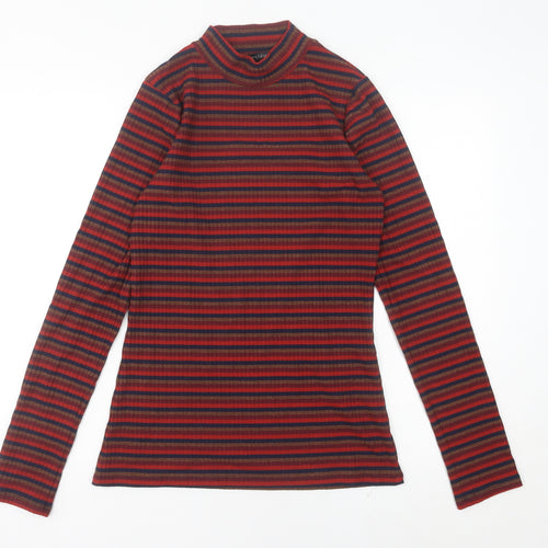 Long Tall Sally Womens Red Striped Mock Neck Long Sleeve Top Size S