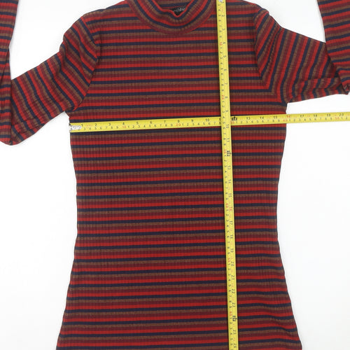 Long Tall Sally Womens Red Striped Mock Neck Long Sleeve Top Size S