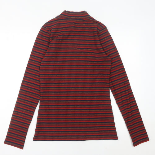 Long Tall Sally Womens Red Striped Mock Neck Long Sleeve Top Size S