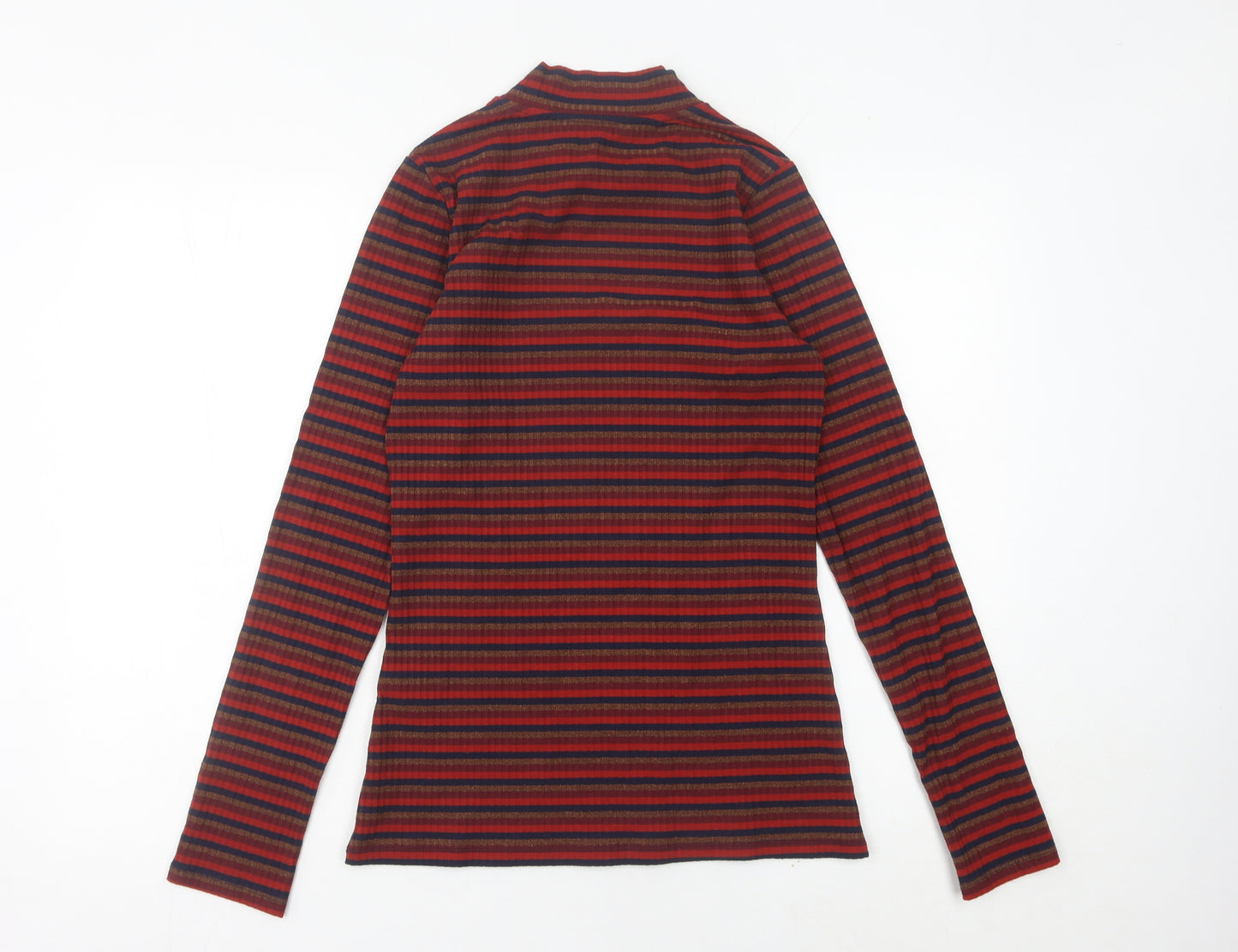 Long Tall Sally Womens Red Striped Mock Neck Long Sleeve Top Size S