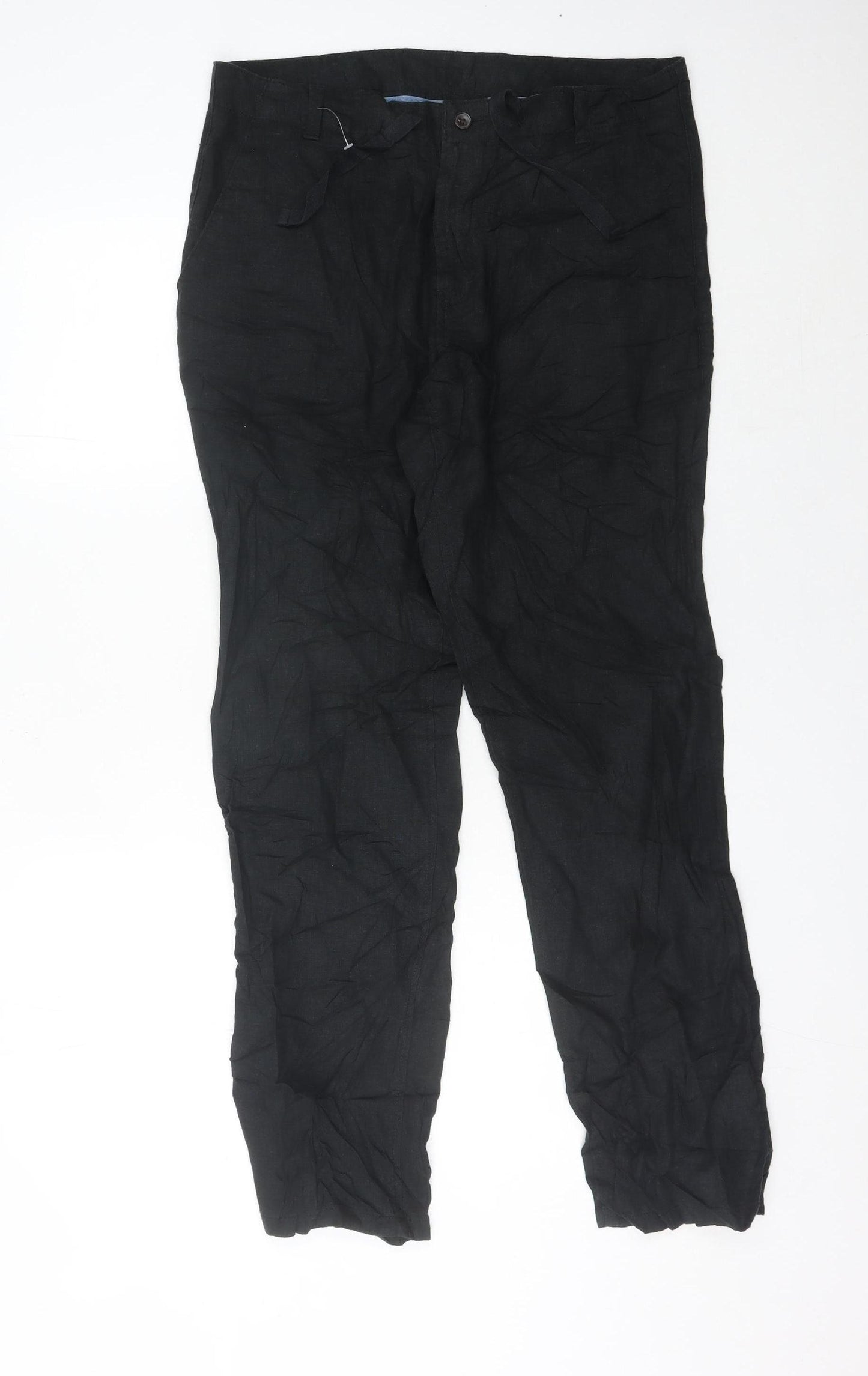 Next Men’s Black Linen Blend Chino Trousers Size 34W 29L Regular