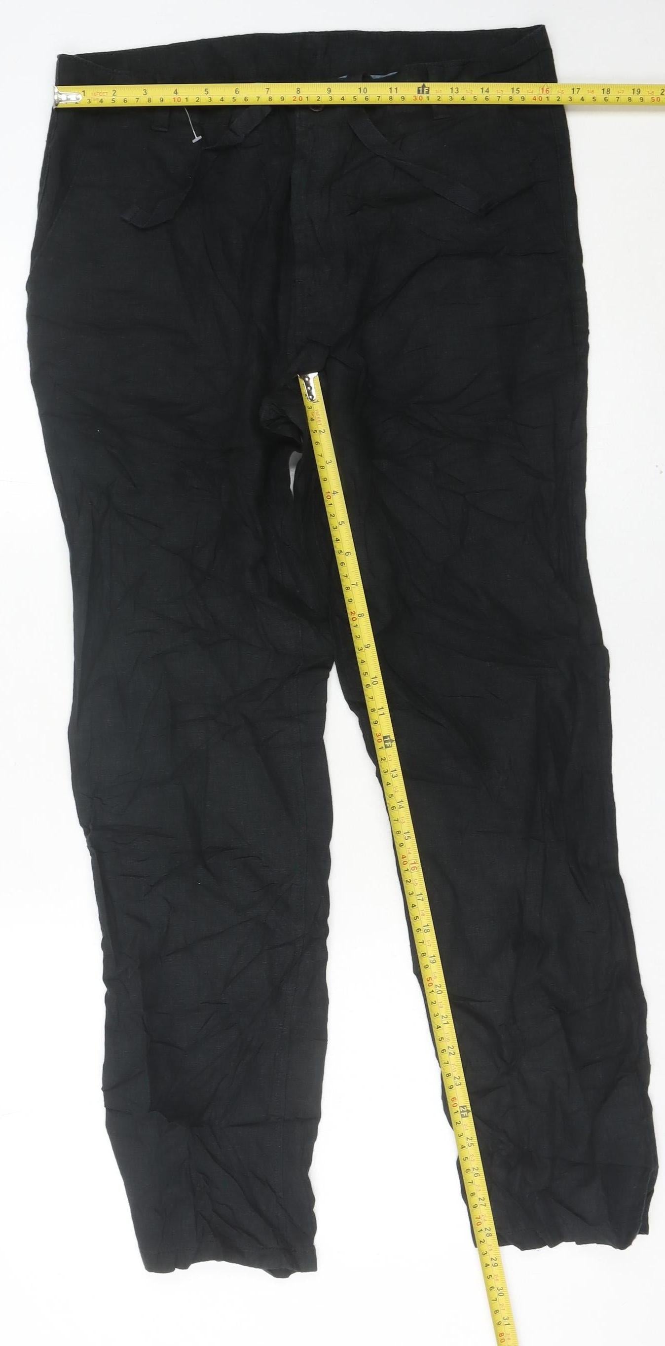 Next Men’s Black Linen Blend Chino Trousers Size 34W 29L Regular