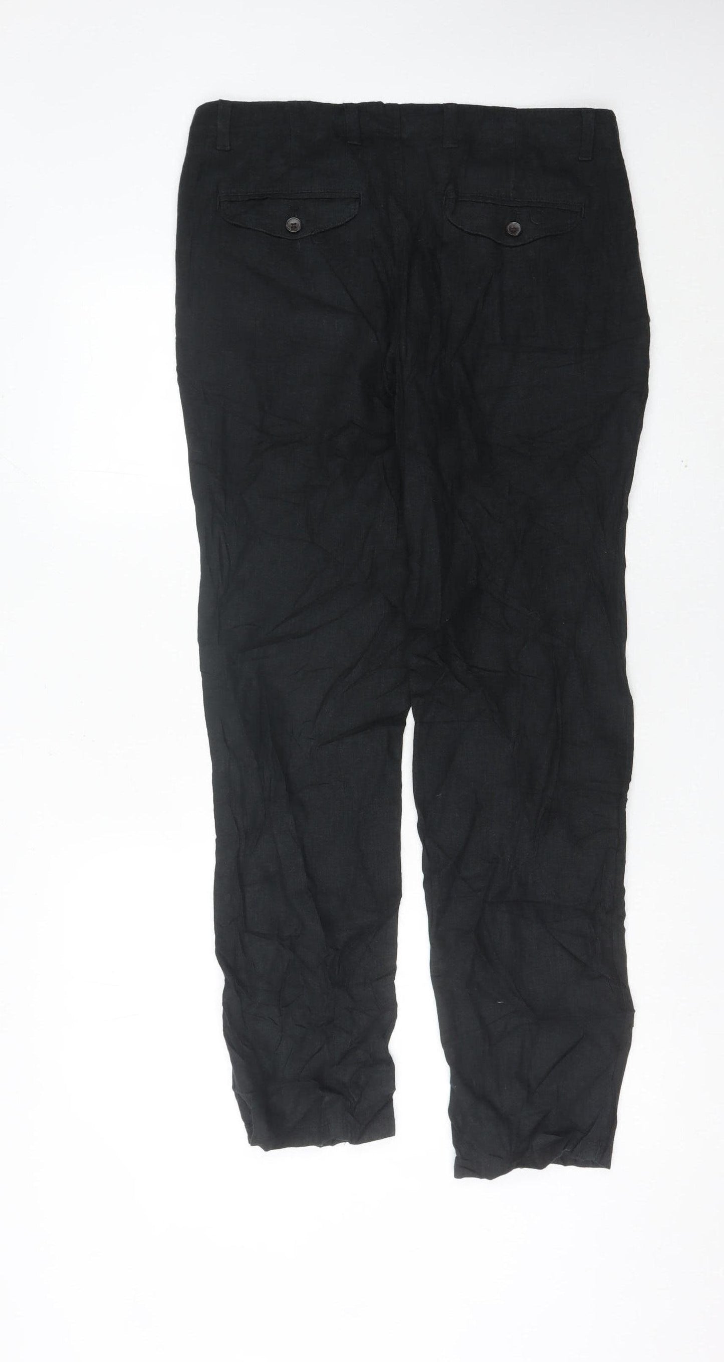 Next Men’s Black Linen Blend Chino Trousers Size 34W 29L Regular