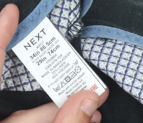 Next Men’s Black Linen Blend Chino Trousers Size 34W 29L Regular