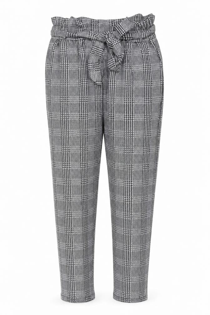 New Look Womens Grey Check Paperbag Trousers Size 10 Workwear