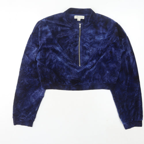 Honey Punch Women’s Blue Velour Cropped Sweatshirt M Zip Front