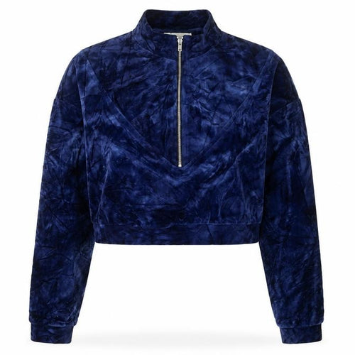 Honey Punch Women’s Blue Velour Cropped Sweatshirt M Zip Front