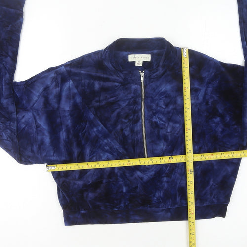 Honey Punch Women’s Blue Velour Cropped Sweatshirt M Zip Front