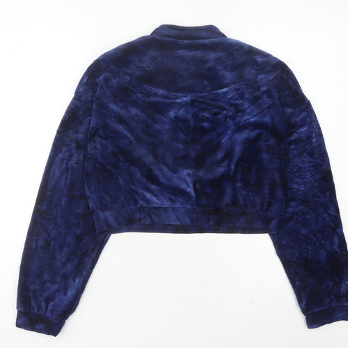 Honey Punch Women’s Blue Velour Cropped Sweatshirt M Zip Front