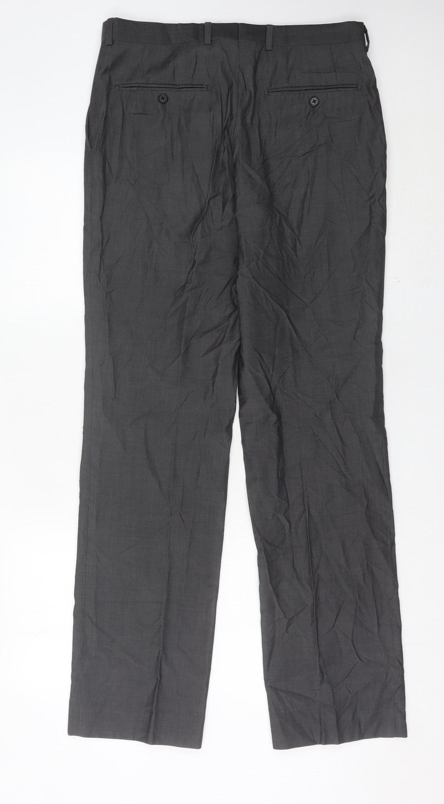 Next Men’s Grey 32L Formal Dress Pants Wool Blend Pleated