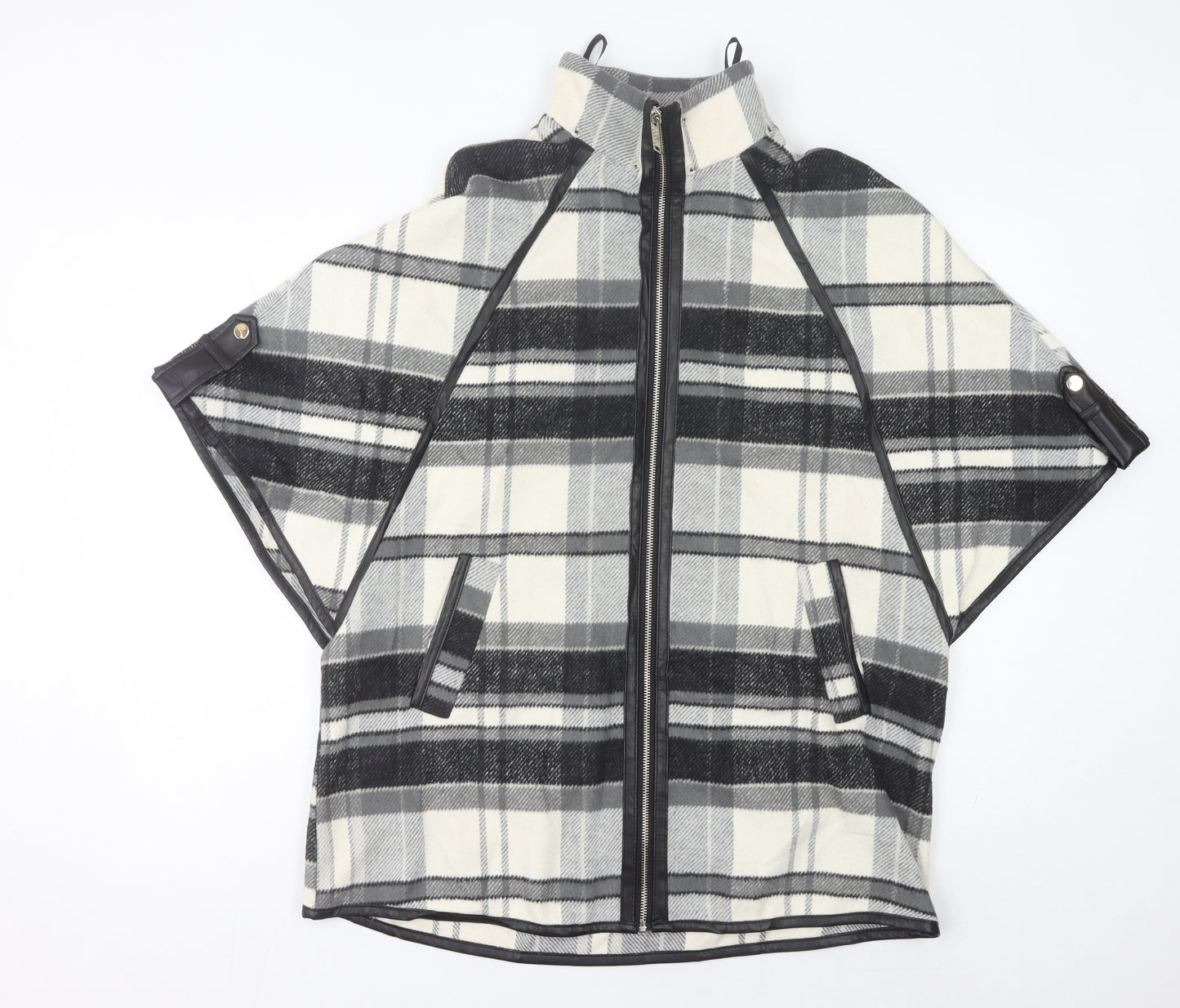 River Island Women’s Black Grey Plaid Cape Poncho XS