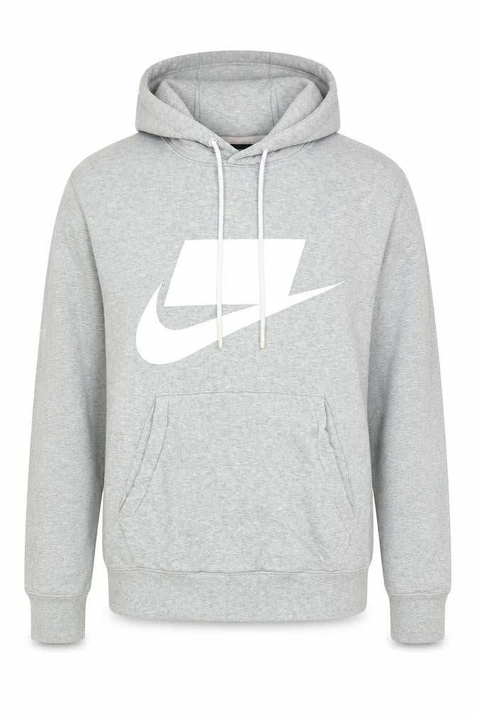 Front view of Nike Men’s Grey Pullover Hoodie S Logo Sportswear Cotton