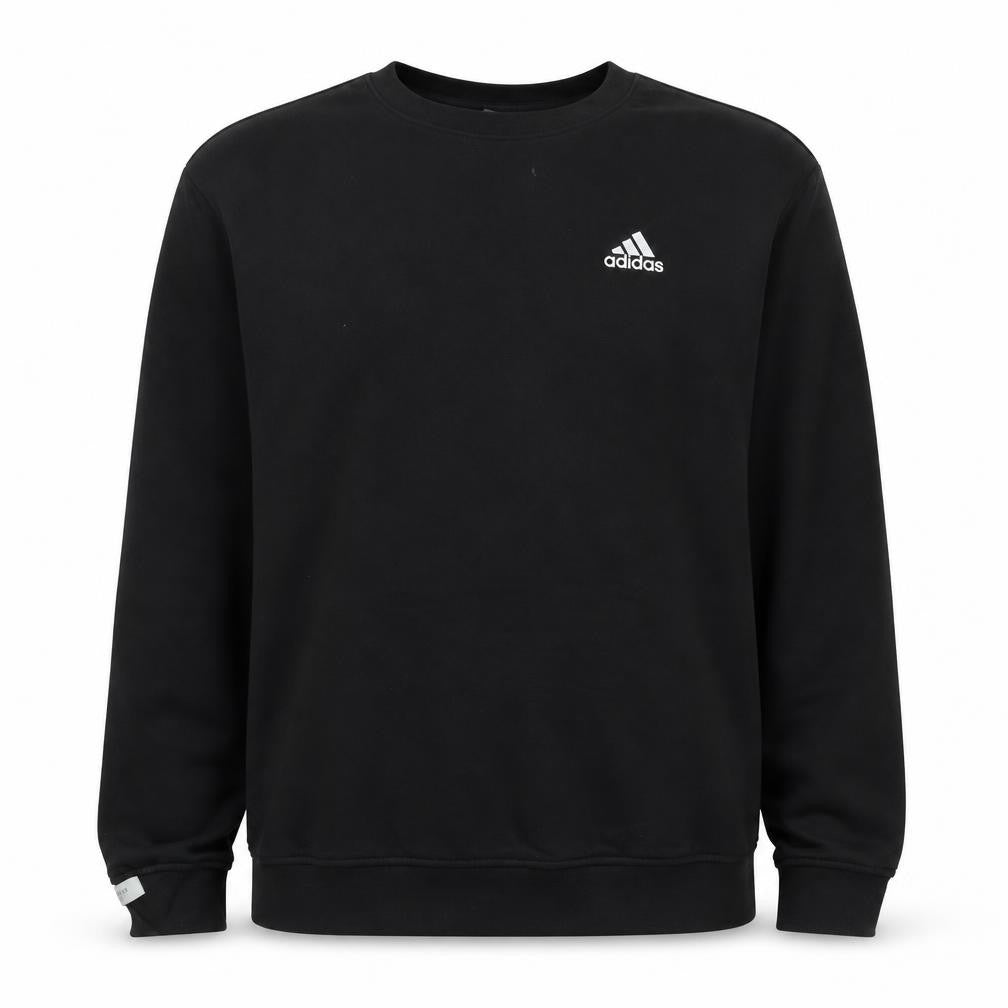 Front view of Adidas men’s black s pullover sweatshirt crew neck long sleeve