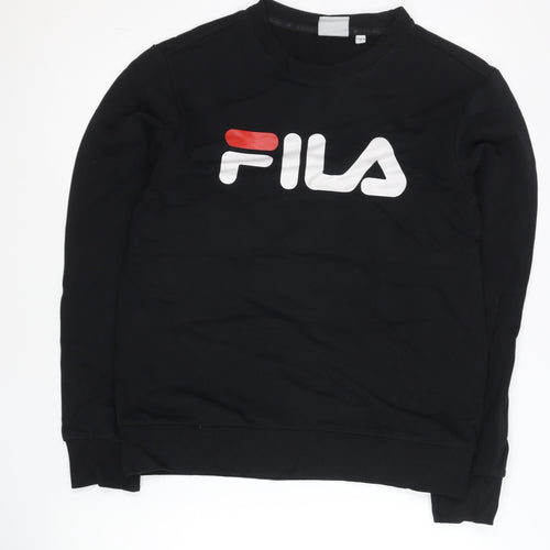 FILA Mens Black Sweatshirt S Regular Fit Logo Pullover Jumper