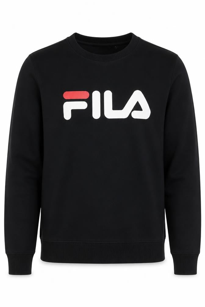 Front view of Fila men’s black sweatshirt s regular fit logo jumper