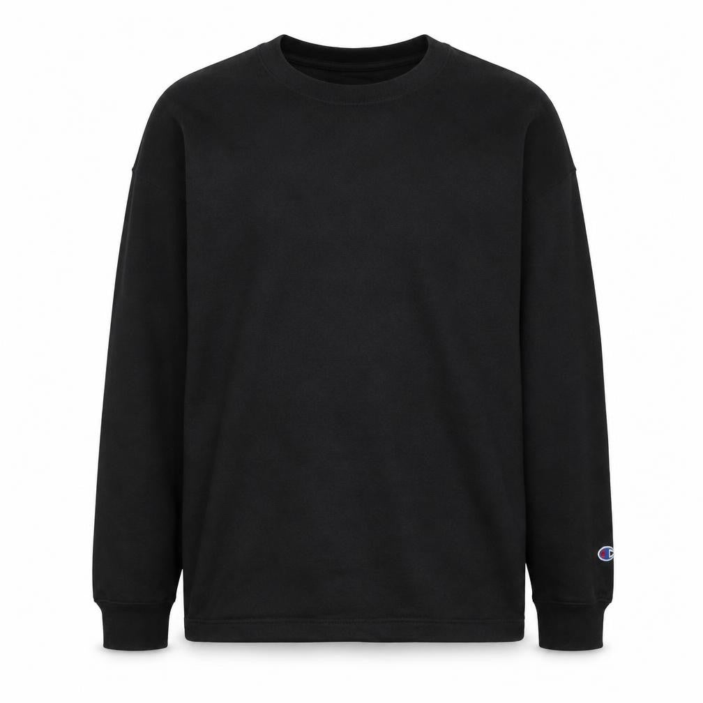 Front view of Champion Men's Black Large Pullover Crew Neck Sweatshirt
