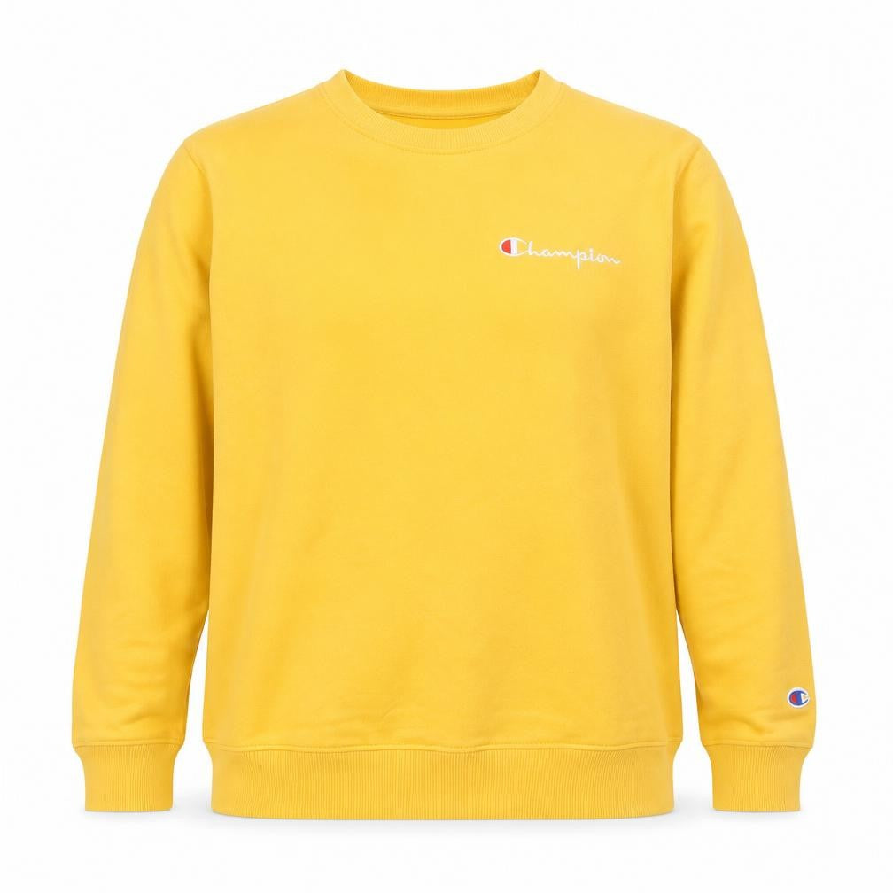 Front view of Champion Men’s Yellow Pullover Sweatshirt M Crew Neck Logo