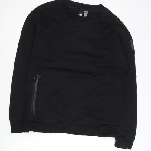 Adidas Mens Black Pullover Sweatshirt M Crew Neck Zip Pocket