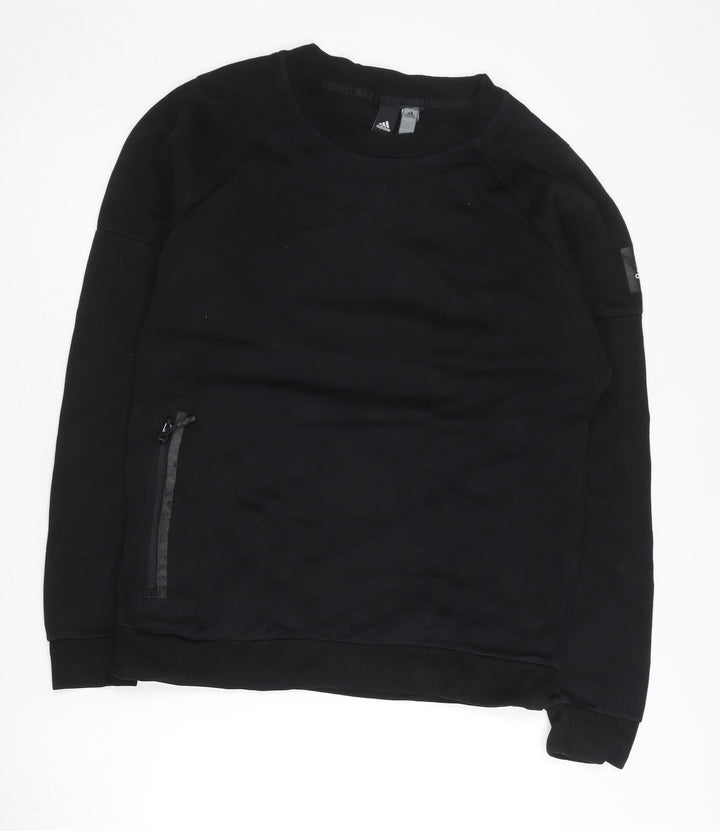 Adidas Mens Black Pullover Sweatshirt M Crew Neck Zip Pocket