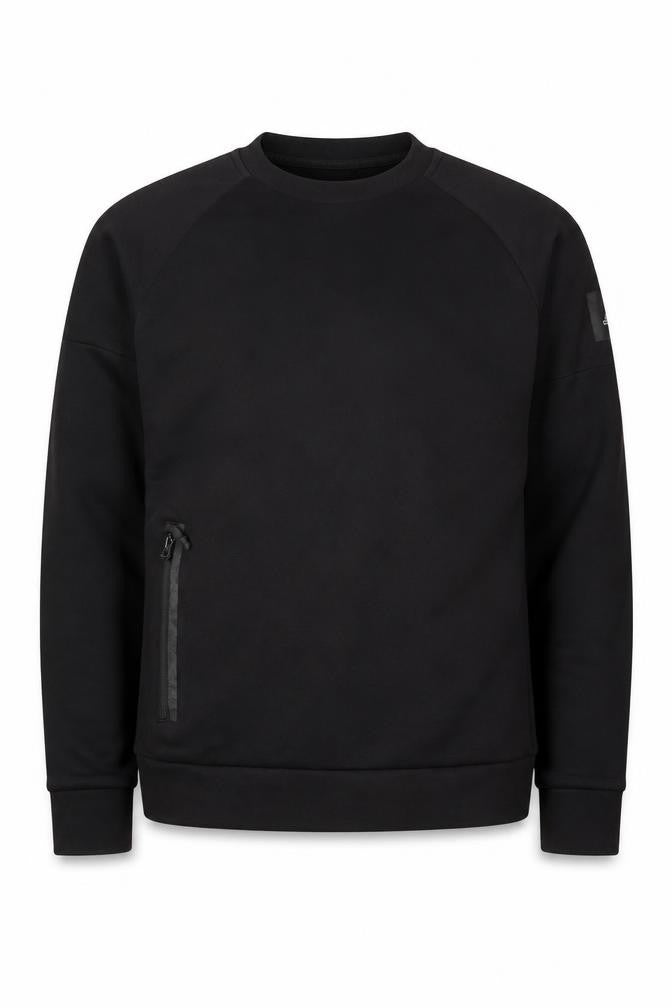 Front view of Adidas men’s black pullover sweatshirt m crew neck zip pocket
