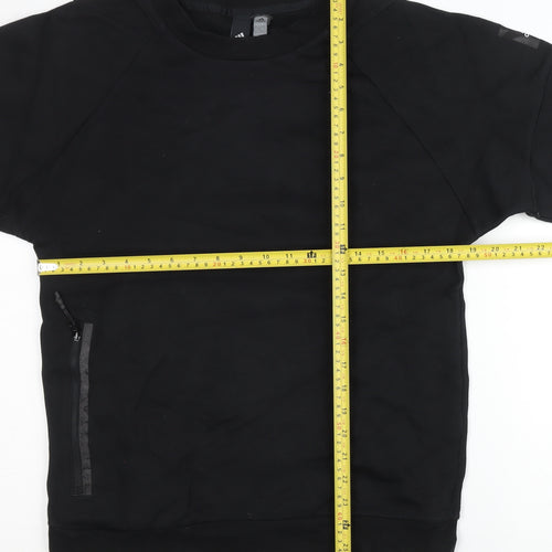 Adidas Mens Black Pullover Sweatshirt M Crew Neck Zip Pocket