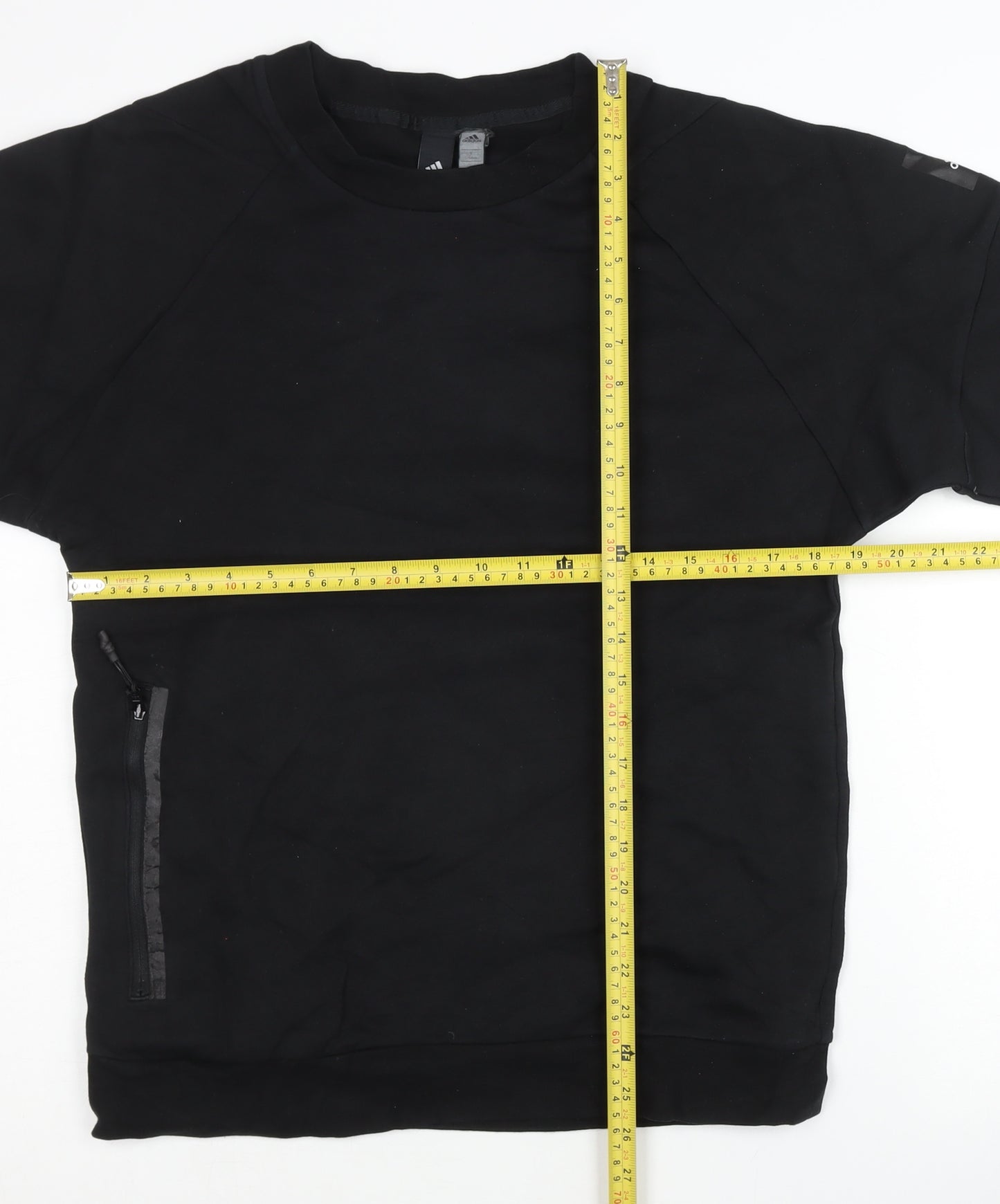 Adidas Mens Black Pullover Sweatshirt M Crew Neck Zip Pocket