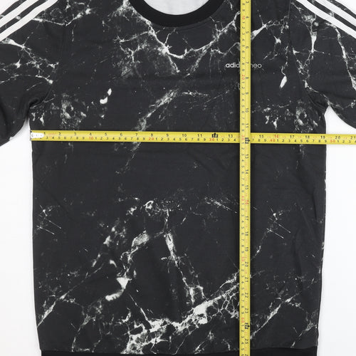 Adidas Neo Mens Black Marble Print Sweatshirt M Crew Neck Pullover