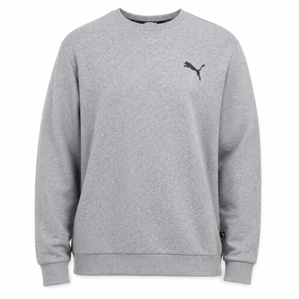 Front view of Puma men’s grey sweatshirt l regular fit crew neck pullover sportswear