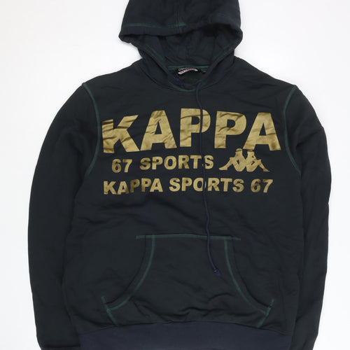 Kappa Mens Black Pullover Hoodie L Sports Logo Hooded Sweatshirt