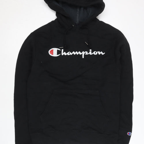 Champion Men's Black Small Pullover Hoodie Logo Print Fleece Sportswear