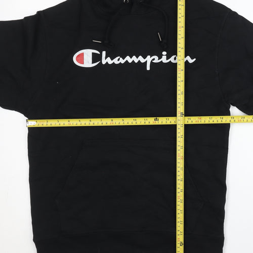 Champion Men's Black Small Pullover Hoodie Logo Print Fleece Sportswear