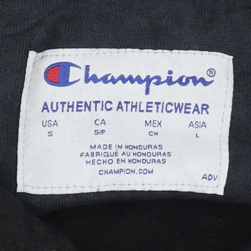 Champion Men's Black Small Pullover Hoodie Logo Print Fleece Sportswear