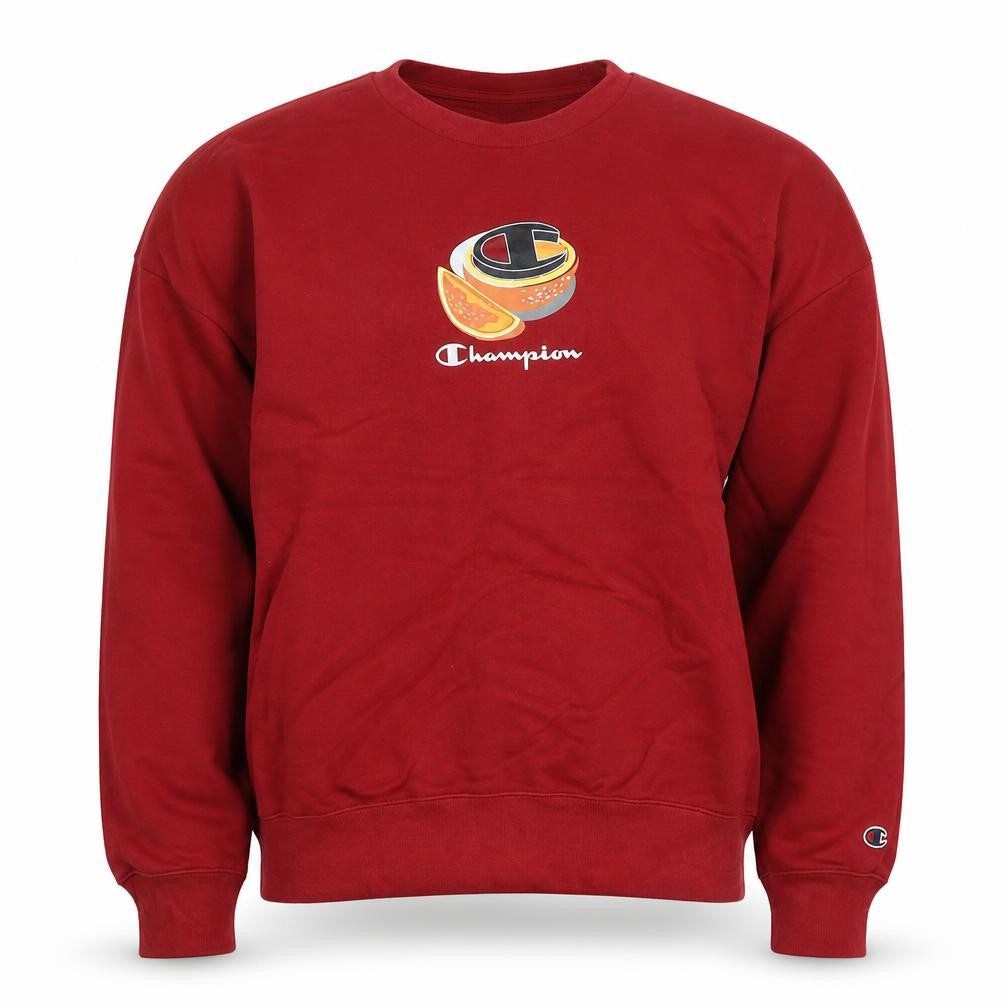 Front view of Champion Men’s Red Large Pullover Sweatshirt Graphic Print Crew Neck