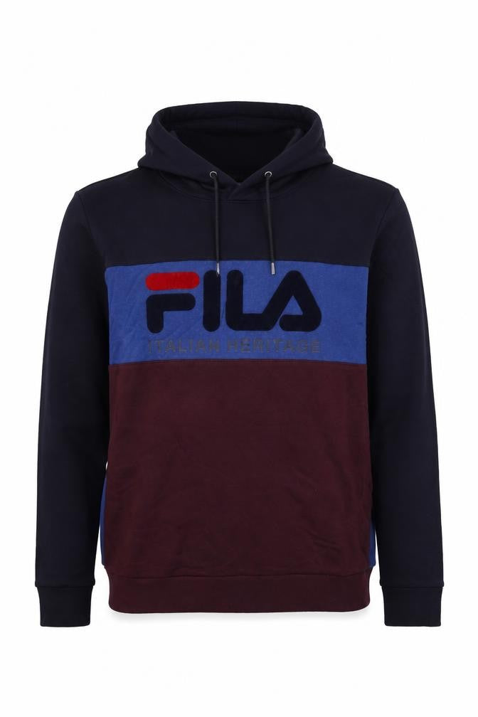 Front view of Fila Men’s Multicoloured Pullover Hoodie, size L, Logo Graphic
